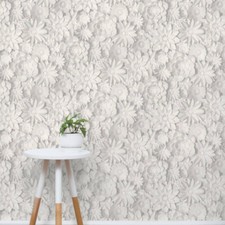 Fine Decor Dimensions 3D Floral Effect White/Grey 10m Wallpaper FD42554