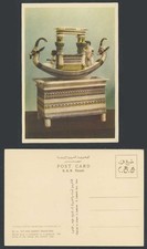 Egypt Old Postcard Tutankhamun Tutankhamen, Model Boat on Pedestal, Horns Ibexes