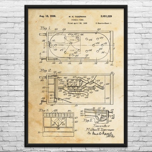 Pinball game patent wall - wall, art