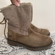 CAT Bruiser Womens 10 Scrunch Fur Casual Work Winter Boots Shoes Suede Brown