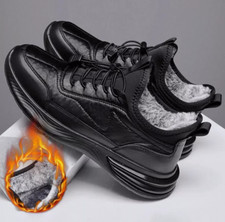 Mens Leather Warm Ankle Boots Plush Lined Winter Casual Waterproof Snow Shoes UK