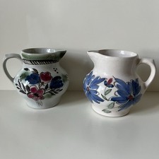 2 Buchan Pottery Floral Jugs Scottish Stoneware Vintage Farmhouse Kitchen Ware