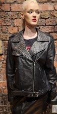 LLD 100% Real Leather Studded Black Ladies Biker Jacket (RRP £300)