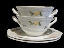 Wedgwood Metallised China Coupe Bowls with Matching Saucers x 2 - Fruit Design