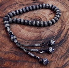 1000 Ct Silver Kazaz Hand Knitted Oxidised Islamic Prayer Beads Tasbeeh Rosary