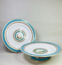 Antique Thomas Forester? Victorian Porcelain Gilded Blue Tazza Compote & Plate