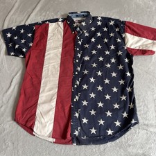 Ralph Lauren Chaps Shirt Mens 3XL Red White Blue USA Flag Cotton Short Sleeve