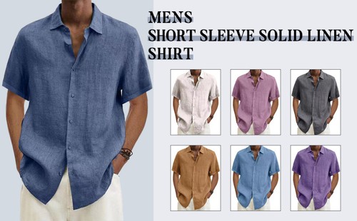 Mens short sleeve linen shirt - linen,