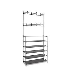 5 Tier Coat Hanger Hooks Stand & Metal Shoe Bench Storage Display Rack Unit