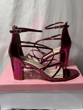 Pink Crisscross Chunky Heels Womens 7.5 Metallic Sexy Sandal Chrome ALLEGRAk