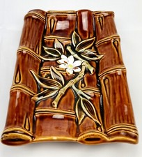 Japanese Ceramic Glazed Dish Plate Bamboo 10x6 " Made in Japan Majolica Vintage