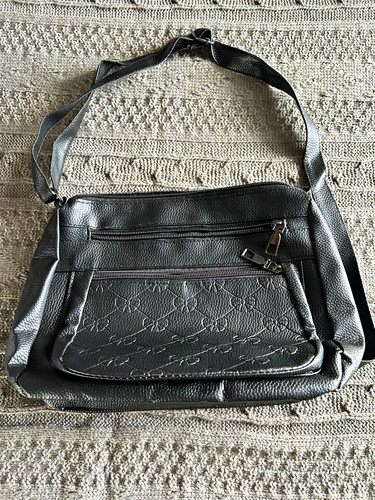 Black faux leather monogram - black,