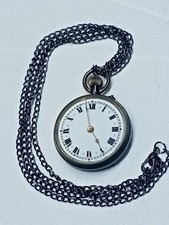 Antique Victorian Ladies Gunmetal Fob Watch c.1900 pin set working well serviced