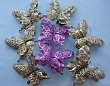 Pack of 8 glittery butterfly clip-on decorations 5" x 5"