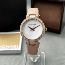 Michael Kors Womens Watch MK-2590 Pink Leather MK2590 MOP Ladies New Battery Box