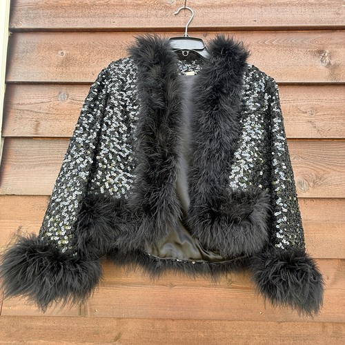 Vtg 60s black sequined marabou - 60s,