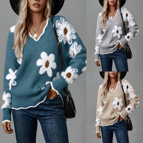Womens flower knitted neck - v,