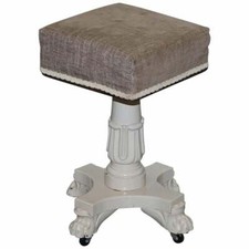 VICTORIAN HAND PAINTED HEIGHT ADJUSTABLE PIANO STOOL ON WHEELS LION HAIRY PAY