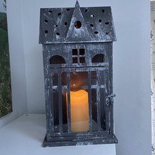 Large Christmas Lantern grey/silver, flickering candle included 40cm/21cm/12cm 