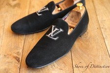 Louis Vuitton Black Suede LV Monogram Loafers Slippers Shoes Men's UK 10.5