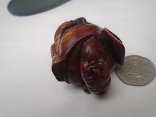 Japanese antique finely carved wooden netsuke   EMPEROR or IMMORTAL   odd curio