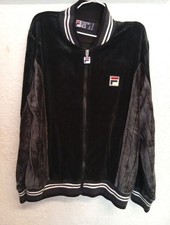 Fila Medium Tracksuit Top New Faux Velvet Black Zip Up