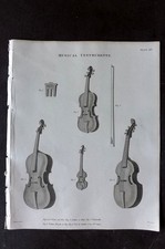 Rees 1820 Music Print. Violin and Bow, Sordine or Mute, Violoncello, Violino 14