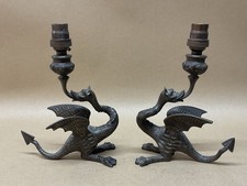 Pair Of Antique Bronzed Table Lamps In Dragon Form C1920