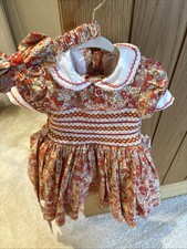 Baby Girls Orange Smocked Dress Size 6 Months  