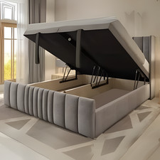 New Divan Winged Panel Bed Plush Velvet Upholstered End Lift Storage Double UK