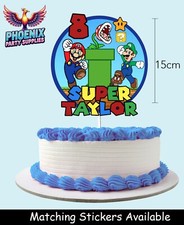 PERSONALISED 2D SUPER MARIO CAKE TOPPER BIRTHDAY PARTY DECORATION LUIGI