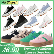 Chunky Platform Canvas Trainers, Women's High & Low Top Sneakers Lace-Up Shoes