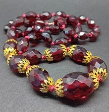 ANTIQUE CHERRY AMBER BAKELITE NECKLACE FACETED BEAD ORIGINAL CLASP RESTRUNG 54CM