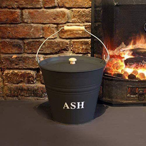 Black metal ash bucket - black, with