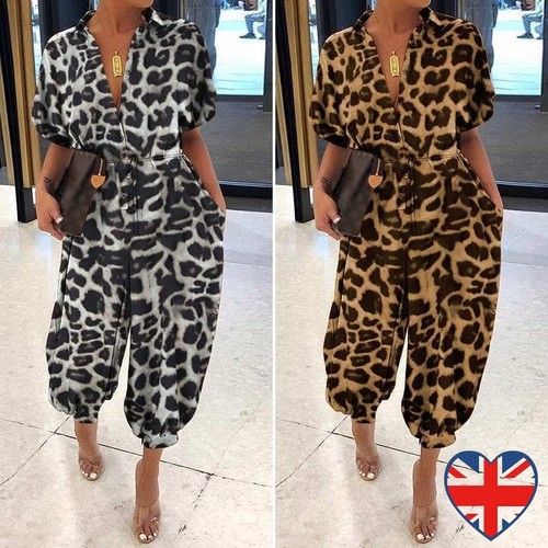 Ladies leopard jumpsuit button - ladies,