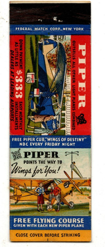 Piper plane matchbook - plane,