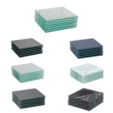 6x Square Glass Coasters 10cm Coffee Table Drinks Cup Coaster Mats Set