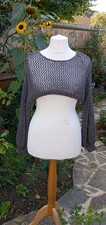 SIZE M (UK 12-14) RITA ORA x PRIMARK SILVER GREY OPEN WEAVE CROP JUMPER TOP 