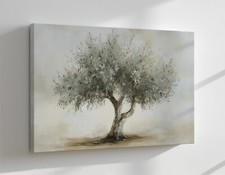 Olive Tree Sage Green Muted Vintage Oil Painting Style Canvas Print Wall Art