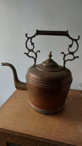 Antique copper tea pot - tea,