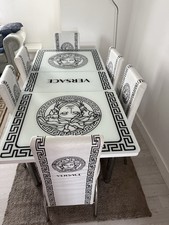 White Glass Dinner Table With 6 Chairs ( Versace)