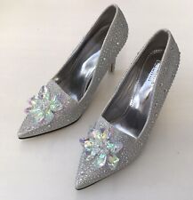 Geyunya Glitter Silver Sparkle, Crystal Effect Flower Shoes E36,Uk 3. RRP £79.