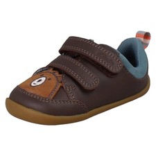 Boys Clarks Leather Pre-Walker Bear Face Stripey Detail Shoes, Roamer Eden
