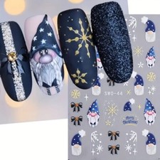 Nail Art Stickers Christmas Gnome Gonk Snowflakes Bows Stars French Manicure S44