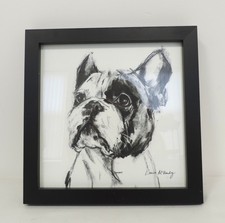 Laura McKendry "Frenchie" Charcoal Dog Drawing Signed- Thames Hospice