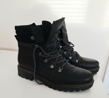 Gabor Women's Leather Ankle Boots Black UK 5 EU 38 Lace Up Zip Up Chunky