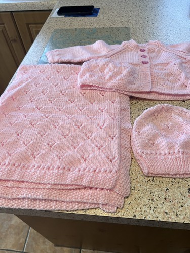 Hand knit pink baby - knit, 3-6