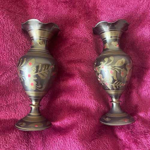 Brass bud vases - brass, pair,