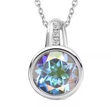 Mercury Mystic Topaz Necklace blue + Gift Box 925 Sterling Silver Chain Women