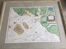 HARWICH, Orwell, Stour, Deben  sea chart. COLLINS 1686 old map coloured stunning
